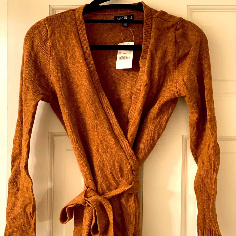 J Crew camel colored wrap sweater